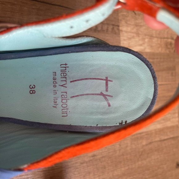Thierry Rabotin Womens Orange Blue Peep Toe Cone Slingback Heel Sz US 7.5 EUR 38 - Picture 8 of 9